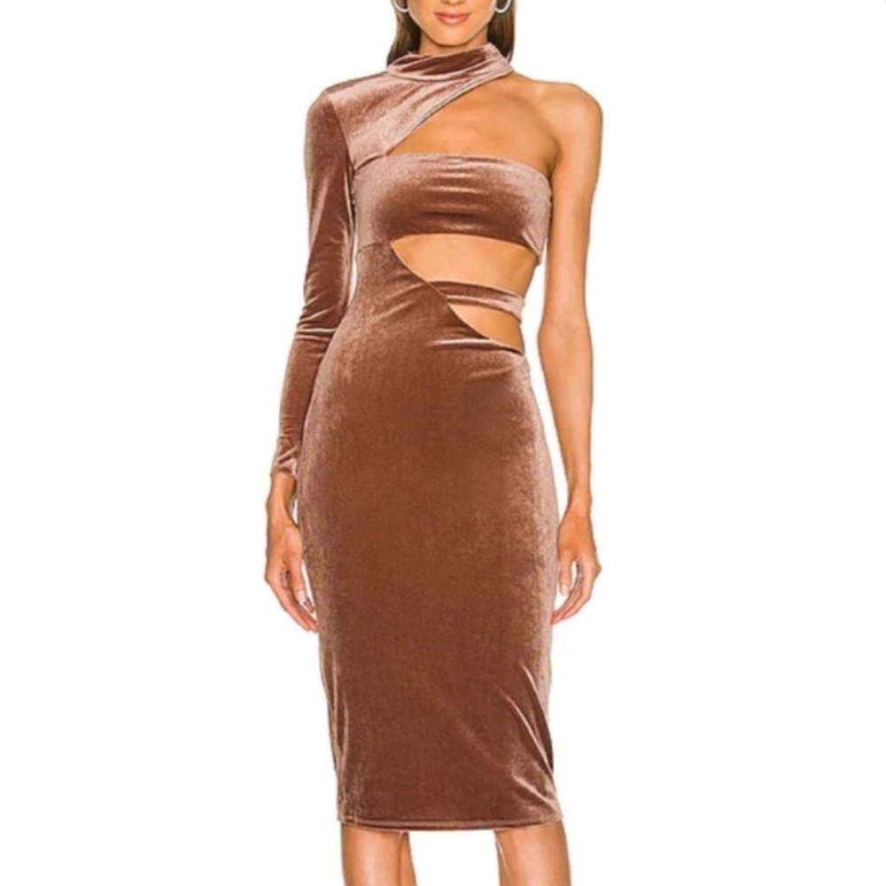NWT Michael Costello x Revolve Bleeker Velvet Strappy Asymmetrical Midi Dress